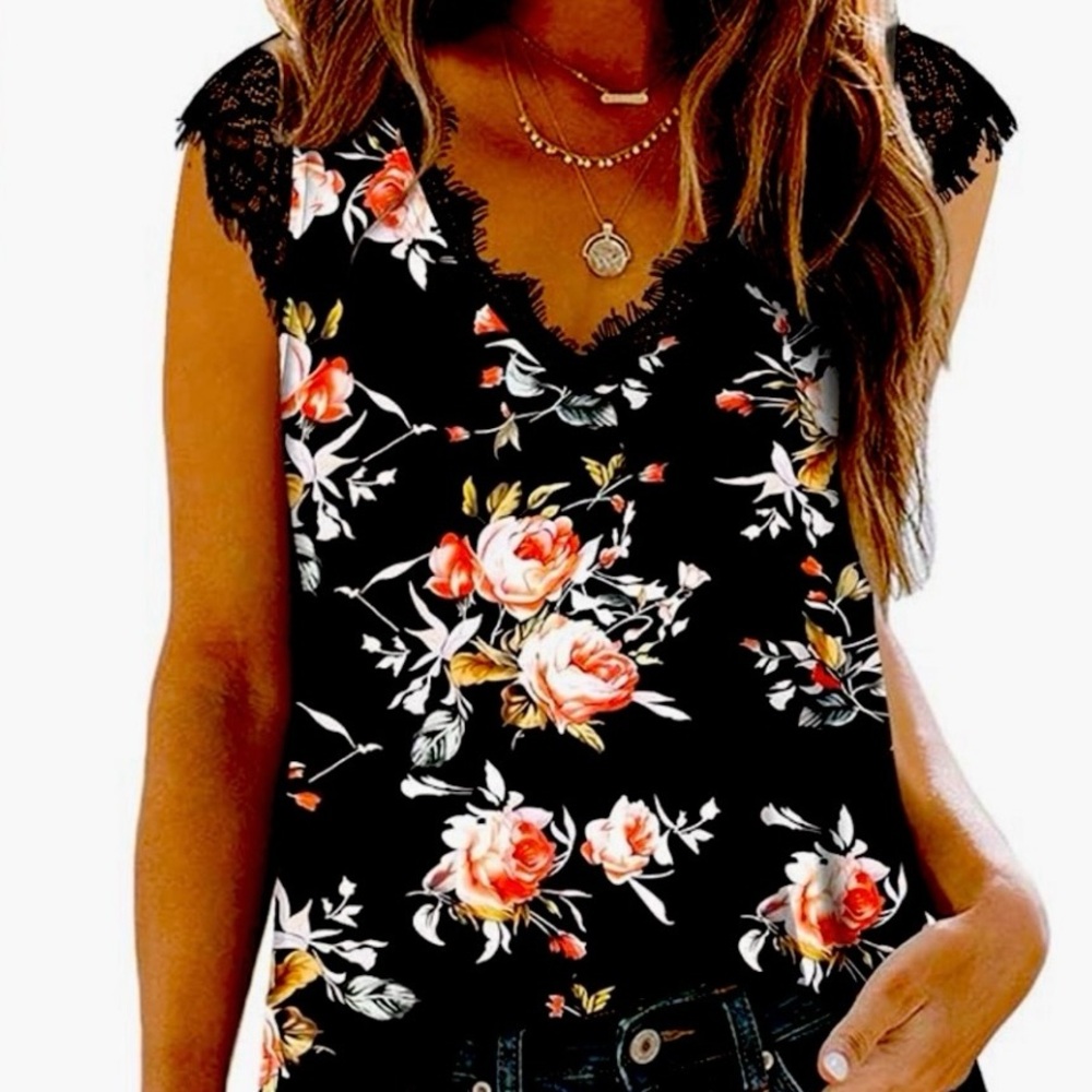 💕 So cute on! Loose Casual Sleeveless Tank Dressy Floral Print